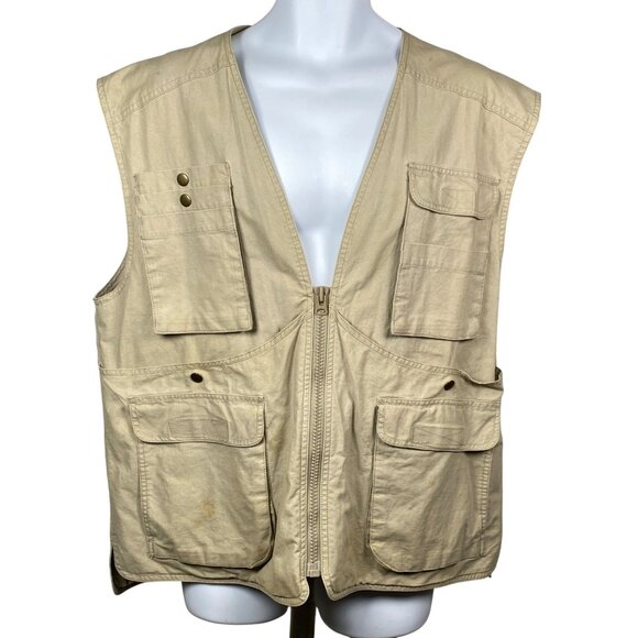 Vintage 80s Banana Republic Safari & Travel Utility Vest Mens XL Zip Up Cotton - Picture 1 of 10